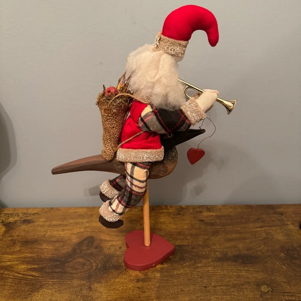 Hudson’s Santa Riding Bird Christmas Folk Art Figurine‎ Holiday Decor